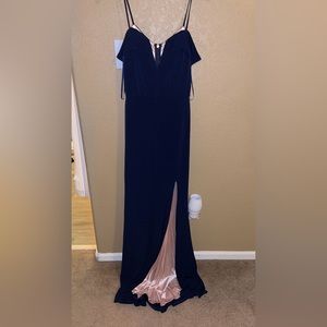 dark blue with pink satin inside, never worn with tags